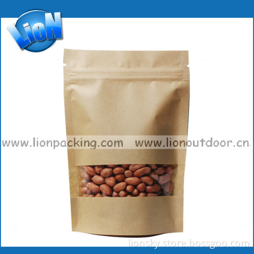 Simple Printing Kraft Paper Doypack Ziplock Pouch / Clear Window Kraft Paper Ziplock Stand up Bag